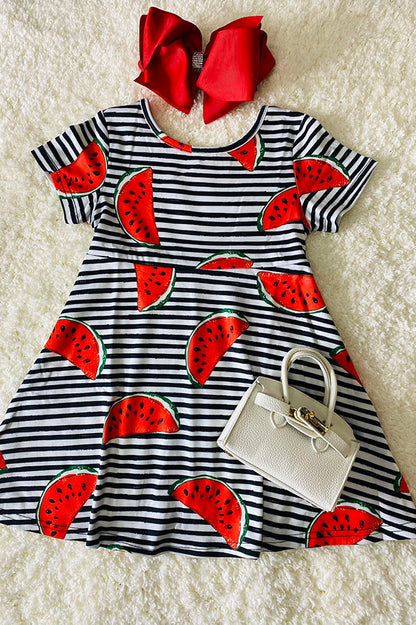 XCH0555-3H Summer watermelon & stripes printed girls dress