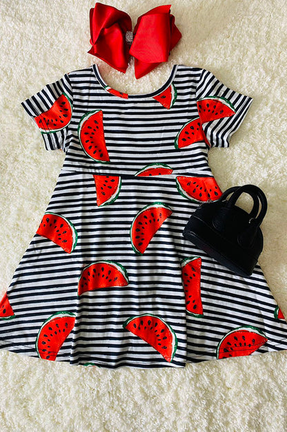 XCH0555-3H Summer watermelon & stripes printed girls dress