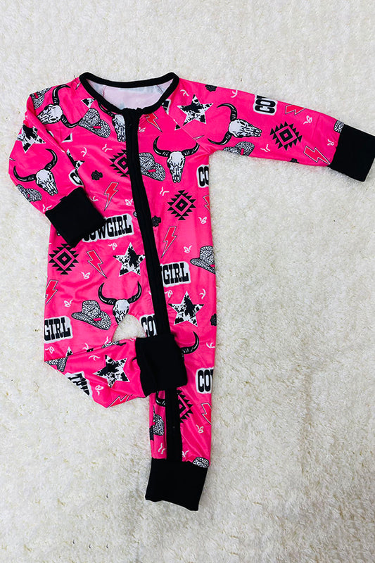 DLH2678 Cowgirl printed long sleeve baby girls rompers