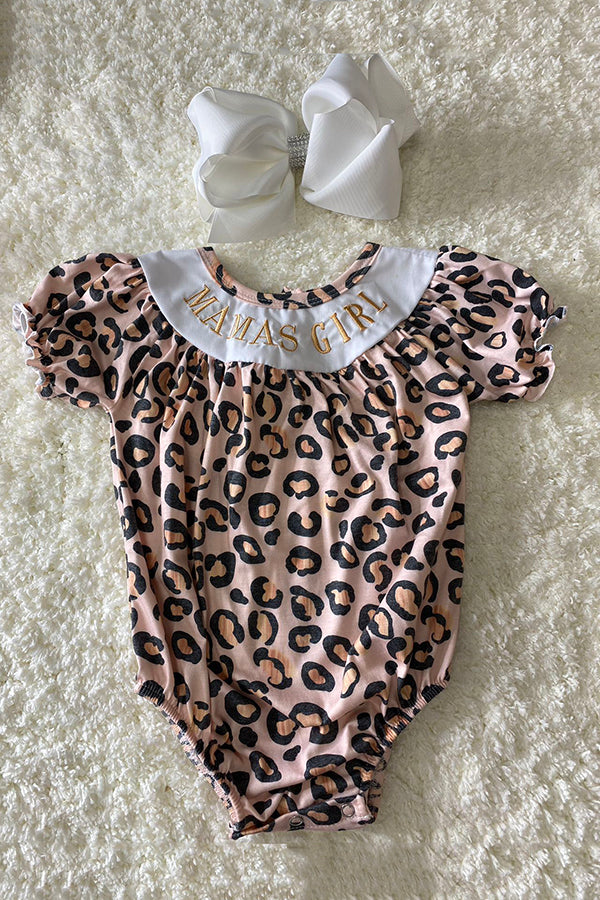 Embroidered "MAMA'S GIRL" w/pink cheetah print baby romper DLH2419