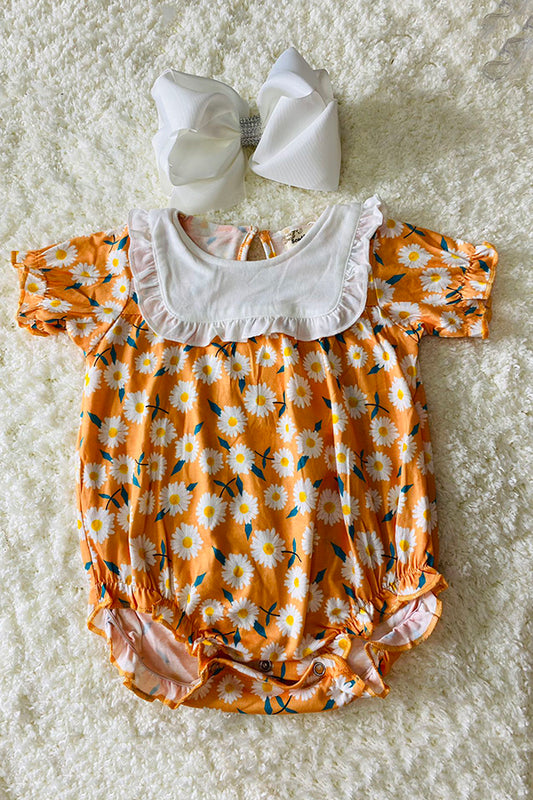 XCH0999-15H Yellow daisy prints white patch baby rompers