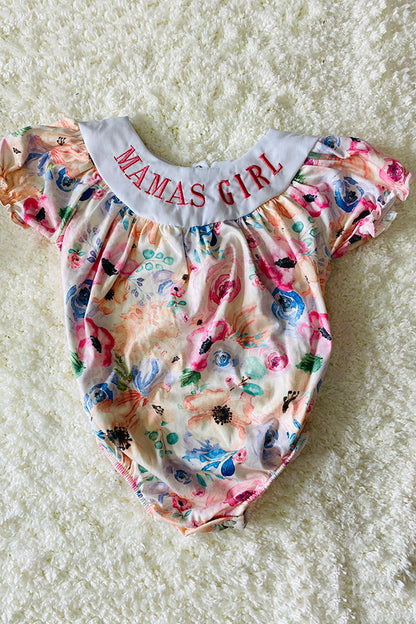 Embroidered "MAMA'S GIRL" multicolor floral print baby romper DLH2418