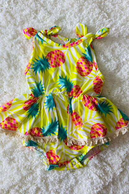 Yellow pineapples baby romper w/matching headband DLH2433