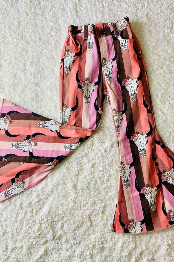 Westerb Bull prints pink denim bell bottom girls pant DLH2767
