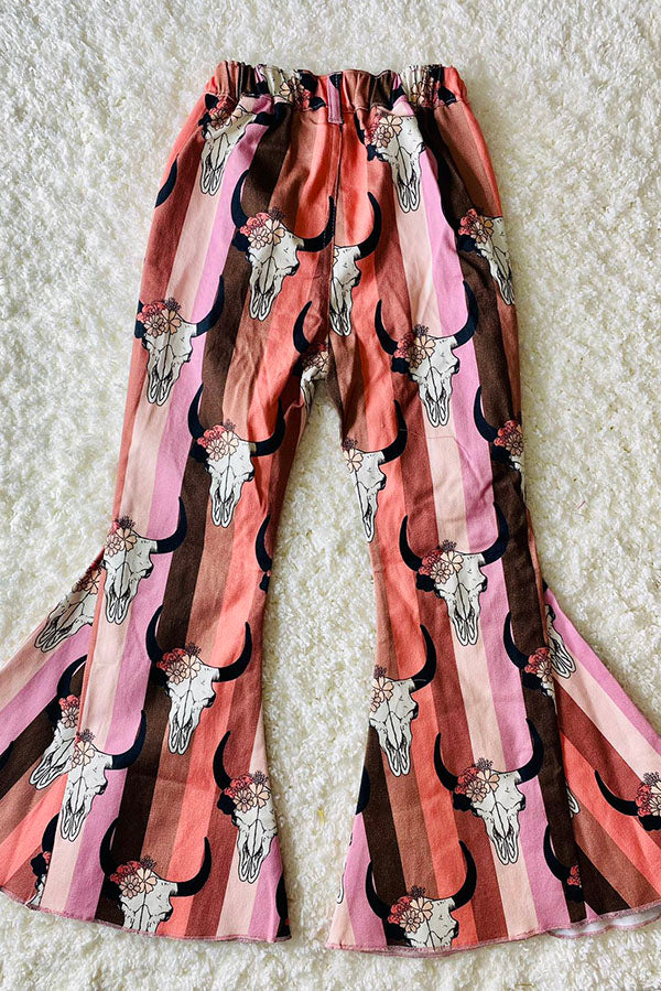 Westerb Bull prints pink denim bell bottom girls pant DLH2767