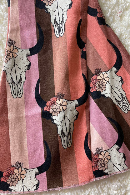 Westerb Bull prints pink denim bell bottom girls pant DLH2767