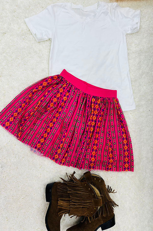 Western white top mesh serape skirt girls boutique set DLH2786