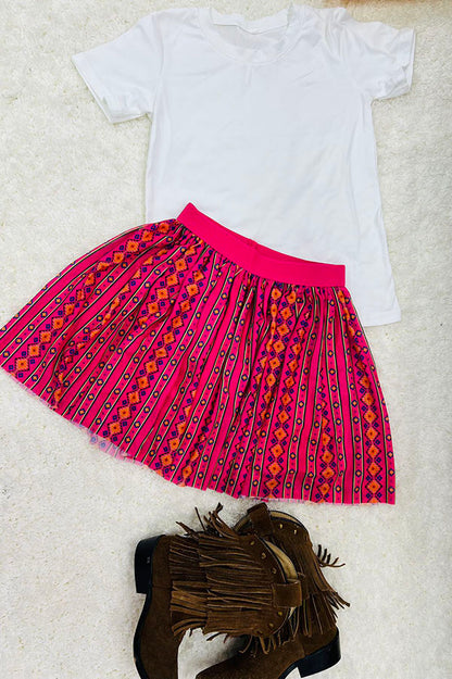 Western white top mesh serape skirt girls boutique set DLH2786