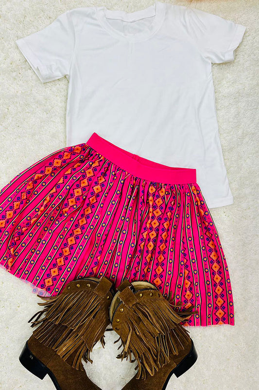 DLH2786 White short sleeve top serape prints skirt girls set