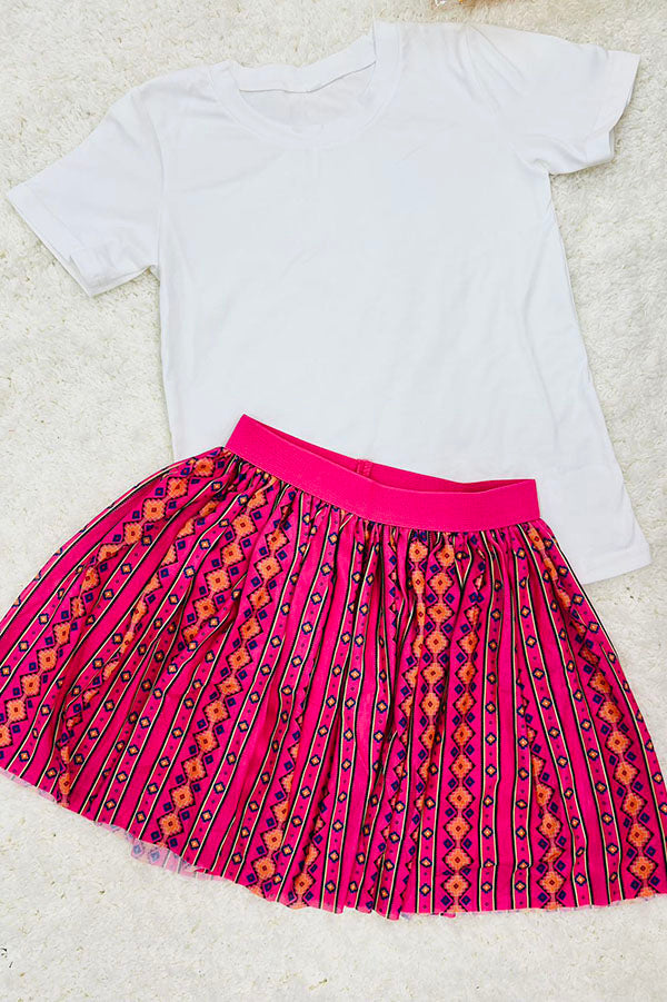 Western white top mesh serape skirt girls boutique set DLH2786