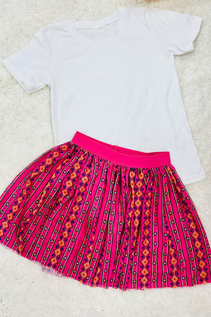 Western white top mesh serape skirt girls boutique set DLH2786