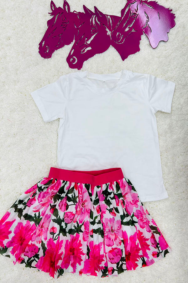 Western white top floral mesh skirt girls boutique set DLH2781