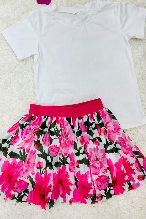 Western white top floral mesh skirt girls boutique set DLH2781