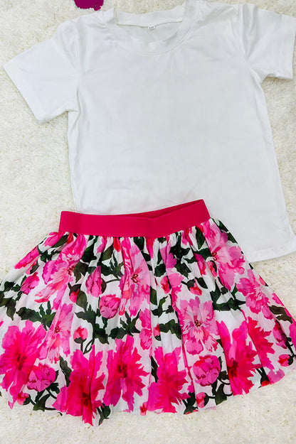 Western white top floral mesh skirt girls boutique set DLH2781