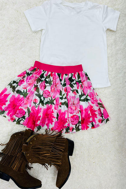 Western white top floral mesh skirt girls boutique set DLH2781