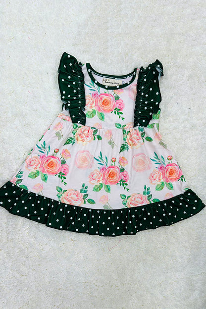 XCH0016-1H Wholesale floral print white dots sleeveless girls dress