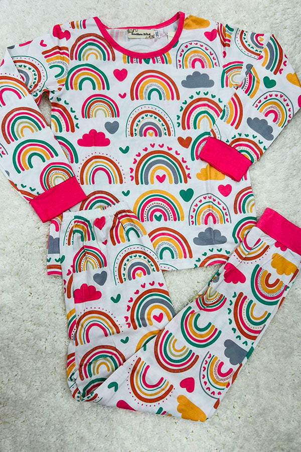 XCH0013-1H Kids long sleeve rainbow prints girls pajamas sets