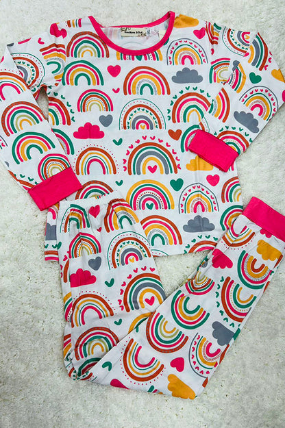 Western rainbow prints top & pant boutique girls pajamas sets XCH0013-1H
