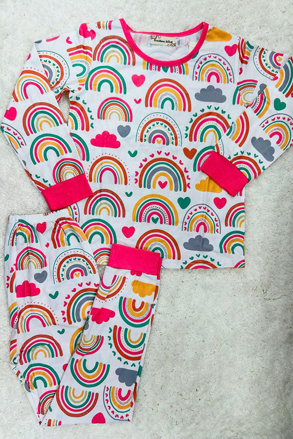 XCH0013-1H Kids long sleeve rainbow prints girls pajamas sets