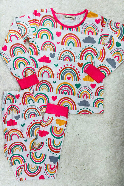 Western rainbow prints top & pant boutique girls pajamas sets XCH0013-1H