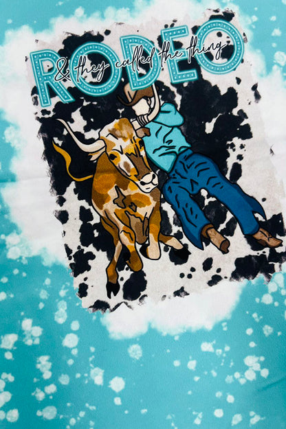 Western "RODEO" aqua top & white/black plaid pant set girls boutique set 11999MZ