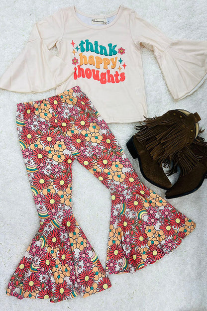 "think happy thoughts" multicolor flower 2pc set XCH0013-19H