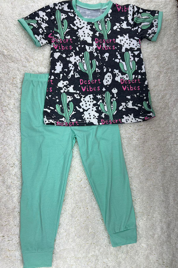 Western "Desert Vibes" &  cactus short sleeve boutique girls pajama set DLH0923-35