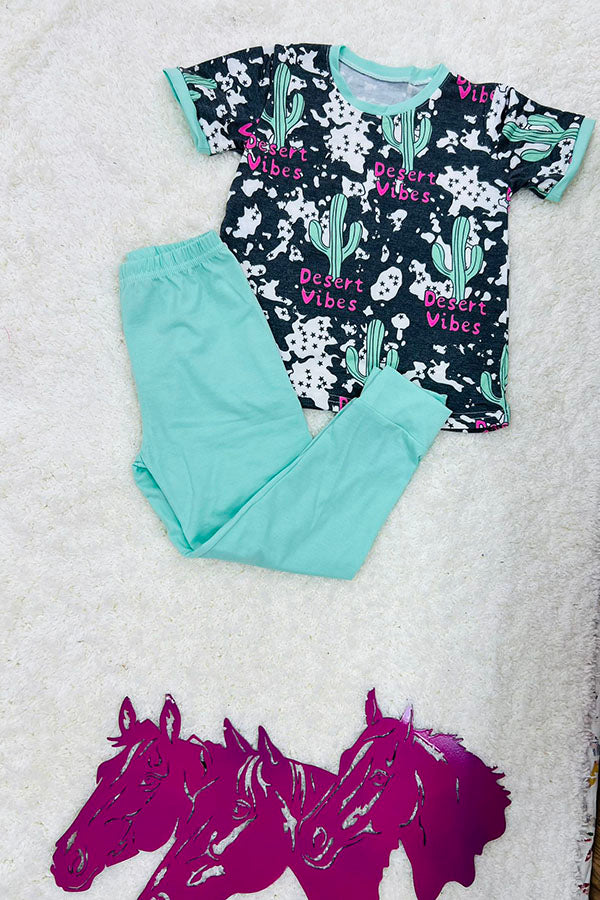 Western "Desert Vibes" &  cactus short sleeve boutique girls pajama set DLH0923-35