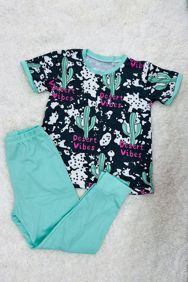 Western "Desert Vibes" &  cactus short sleeve boutique girls pajama set DLH0923-35