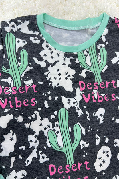 Western "Desert Vibes" &  cactus short sleeve boutique girls pajama set DLH0923-35