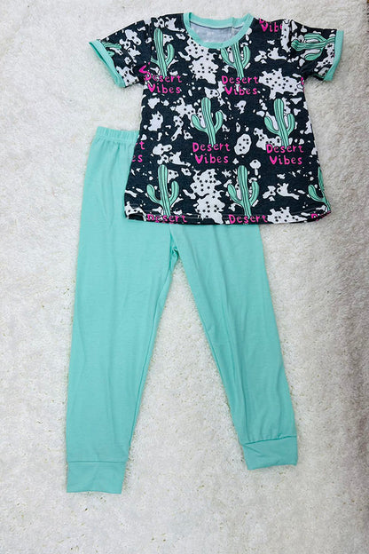 Western "Desert Vibes" &  cactus short sleeve boutique girls pajama set DLH0923-35