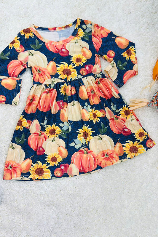 Pumpkins & sunflowers navy dress DLH2607