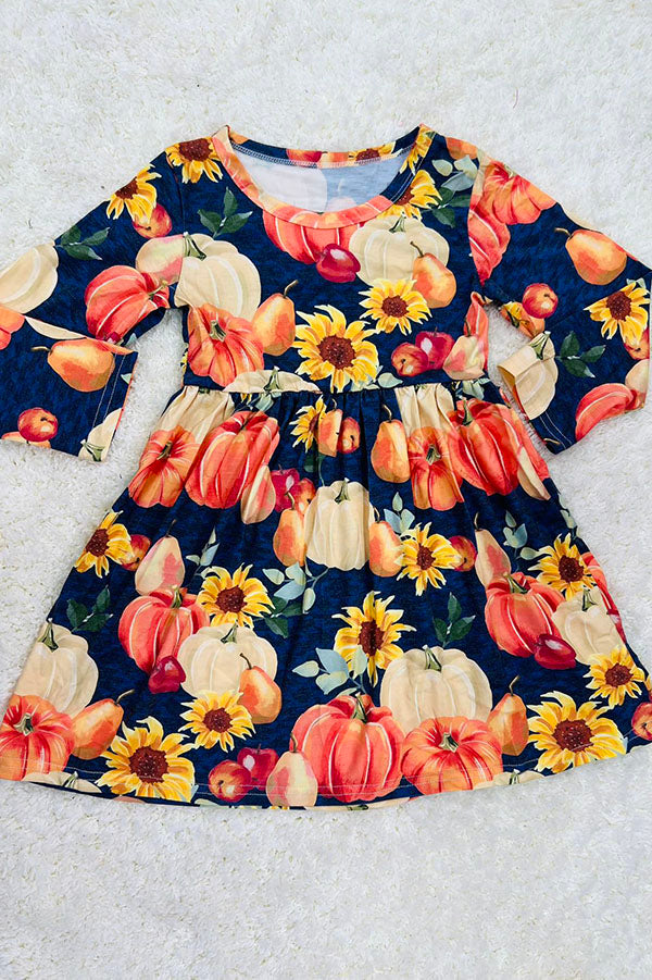 Pumpkins & sunflowers navy dress DLH2607