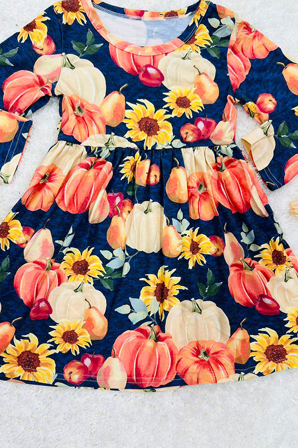 Pumpkins & sunflowers navy dress DLH2607