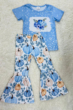 Light blue pumpkins & flowers 2pc girls set 1177WY