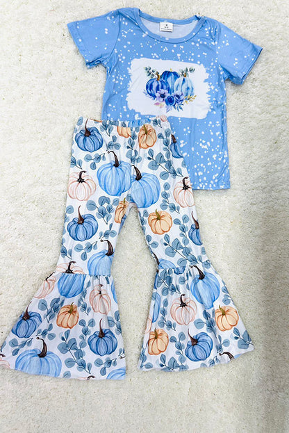 Light blue pumpkins & flowers 2pc girls set 1177WY