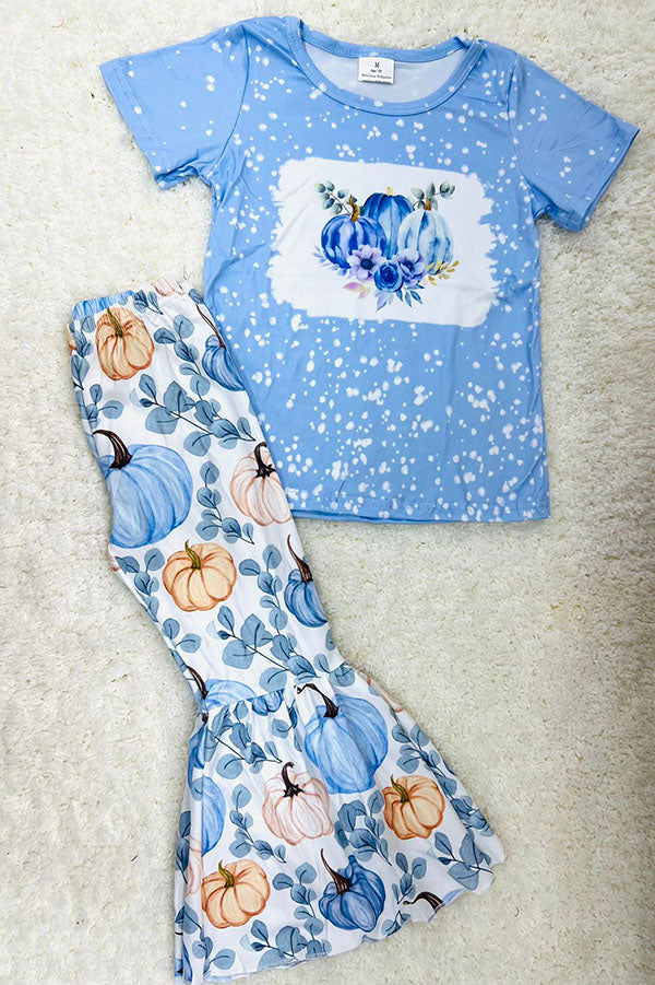 Light blue pumpkins & flowers 2pc girls set 1177WY