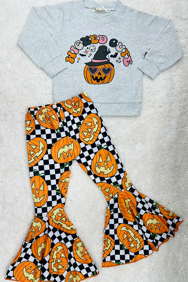 "WICKED CUTE" checkers & pumpkins sweatshirt 2pc set XCH0010-9H