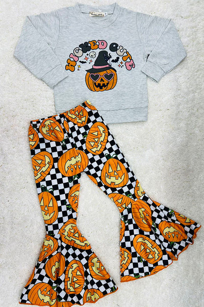 "WICKED CUTE" checkers & pumpkins sweatshirt 2pc set XCH0010-9H