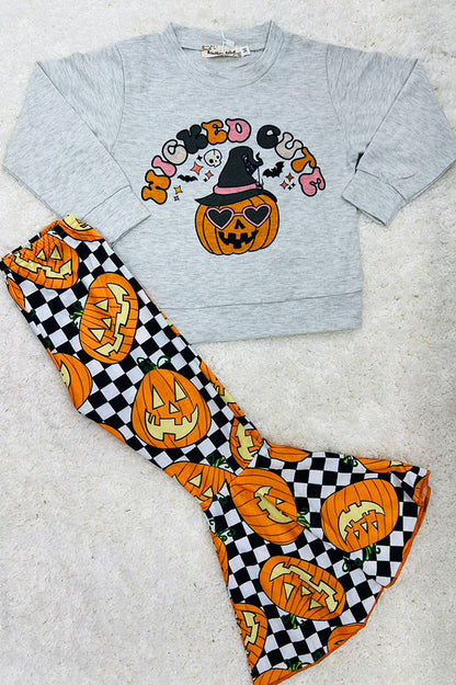 "WICKED CUTE" checkers & pumpkins sweatshirt 2pc set XCH0010-9H