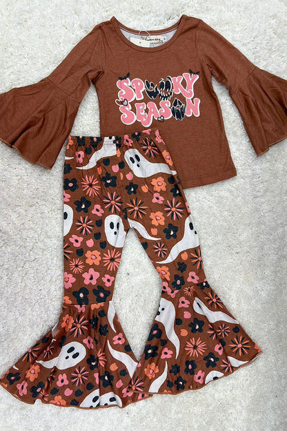 "SPOOKY SEASON" brown 2pc set XCH0013-13H