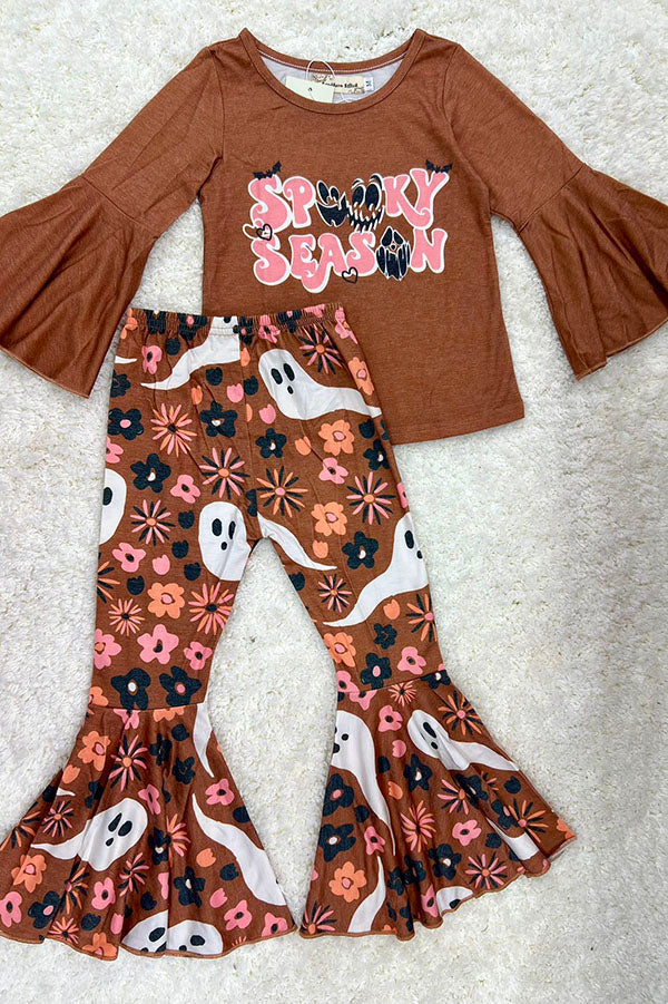 "SPOOKY SEASON" brown 2pc set XCH0013-13H