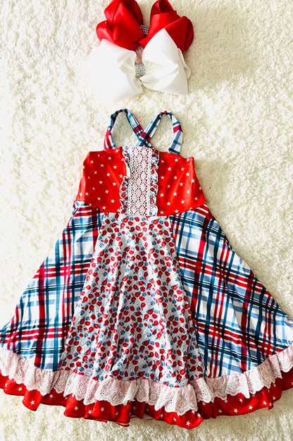 Multi print red girl dress DLH2367