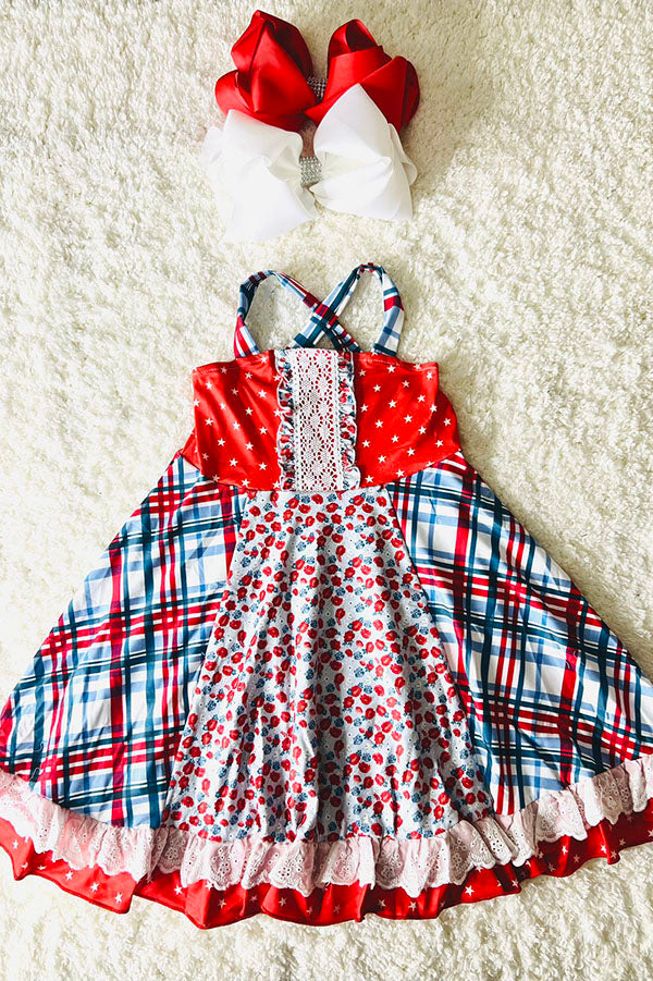 Multi print red girl dress DLH2367