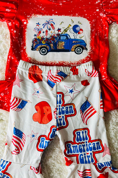 DLH2451 4TH JULY AMERICAN GIRL Patriotic printed 2pc girl set