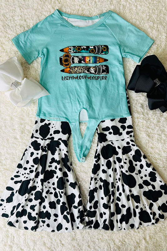 DLH2508 Aqua pencils top & cow bell bottom girls sets