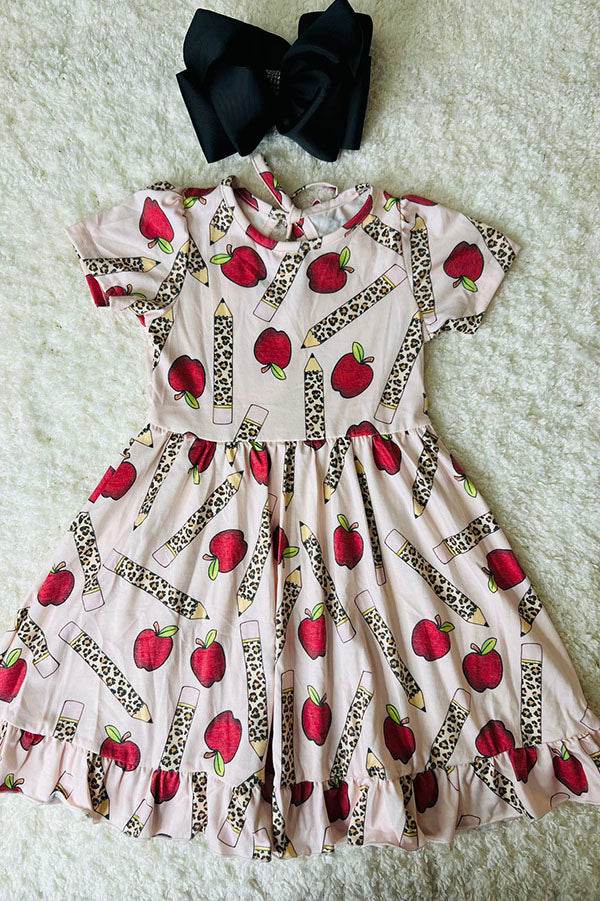 Apple and leopard print pencil girls dress DLH2544