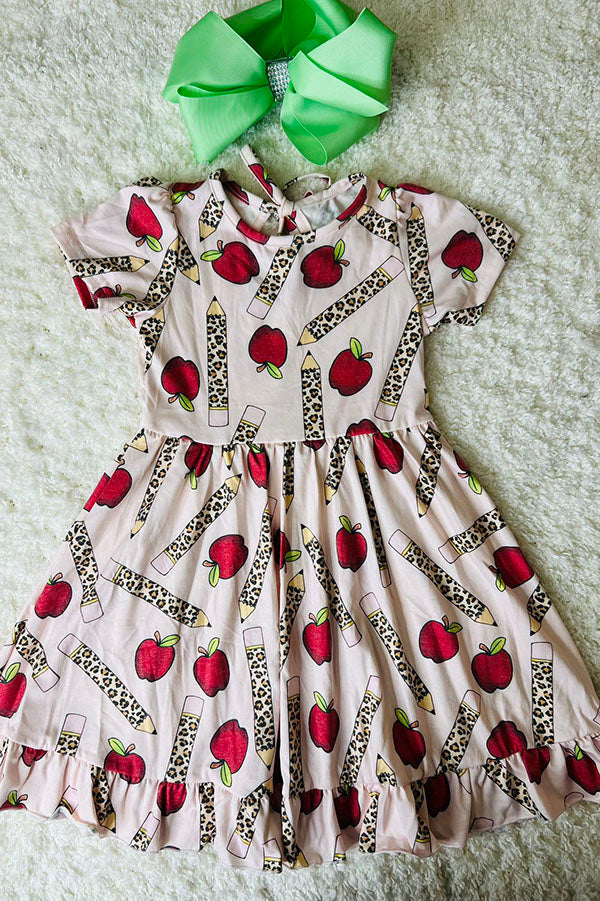 Apple and leopard print pencil girls dress DLH2544