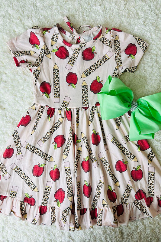 Apple and leopard print pencil girls dress DLH2544
