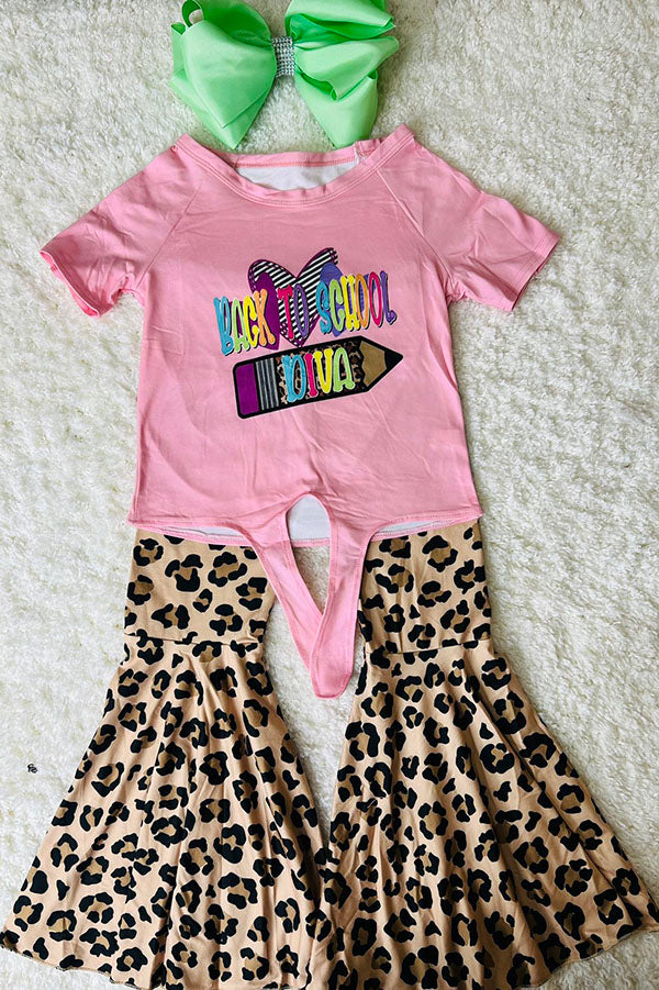 "BACK TO SCHOOL DIVA" pink & cheetah 2pc set DLH2519